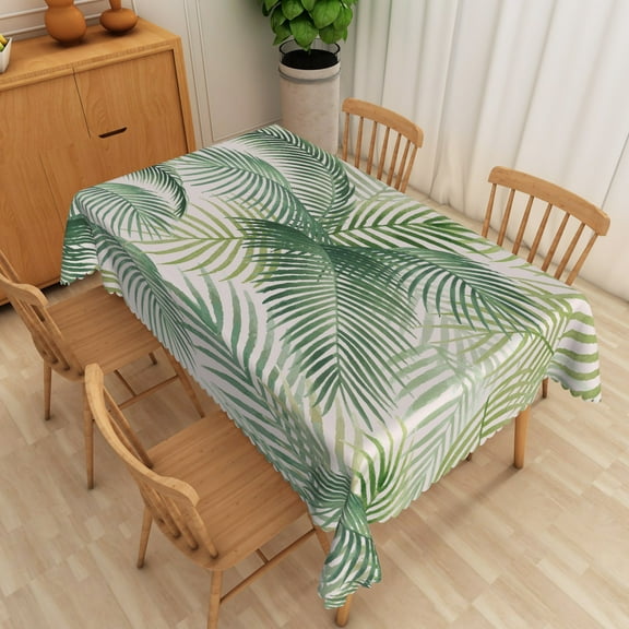 Nanqianyi Tropical Palm Leaf Tablecloth For Kitchen Decor 60" x 84" Green Rectangle Waterproof & Oil Table Cloth