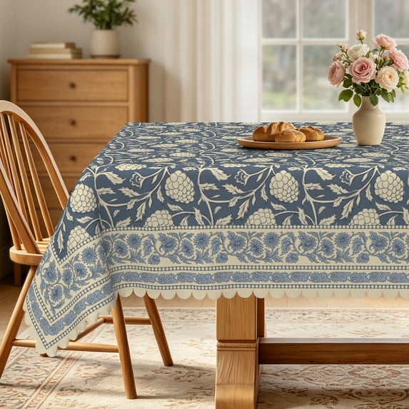 Nanqianyi Vintage Blue Floral Tablecloth,60x102 Inch Rectangle Waterproof Stain Resistant Table Cover for Farmhouse Dining Decor