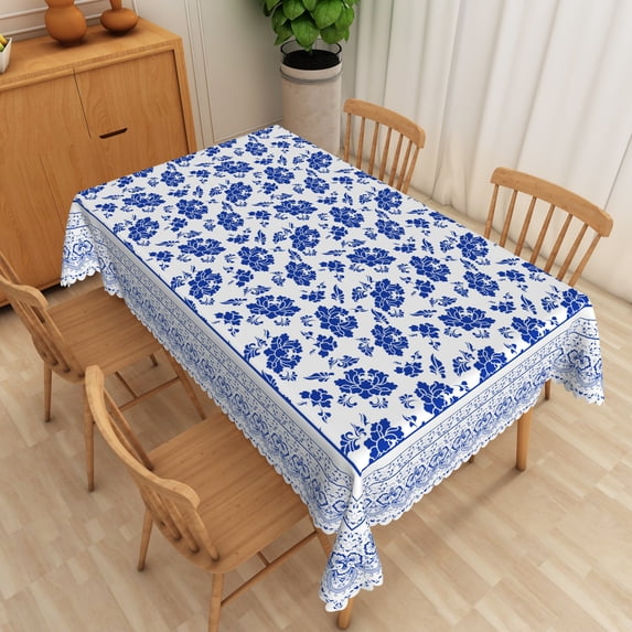 Nanqianyi Vintage Floral Rectangle Tablecloth,60x70 Inch,Waterproof Oilproof Table Cover For Daily Dining Family Party