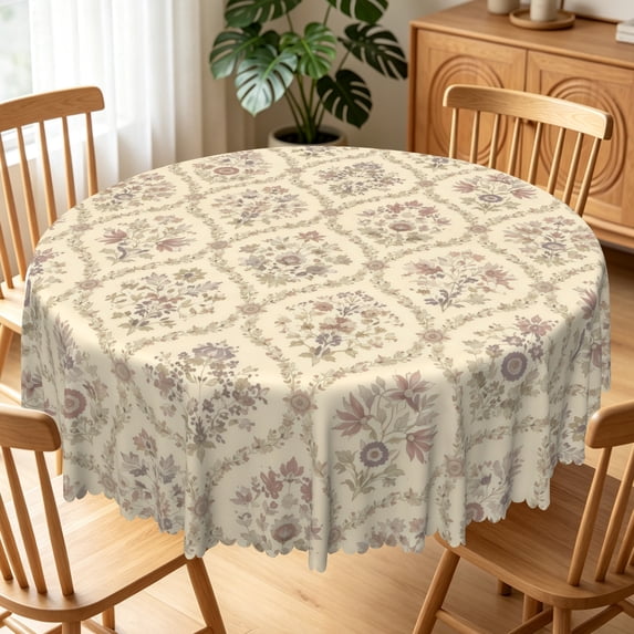 Nanqianyi Vintage Floral Round Tablecloth,70 Inch,Waterproof Table Cover for Dining Kitchen Party Decor