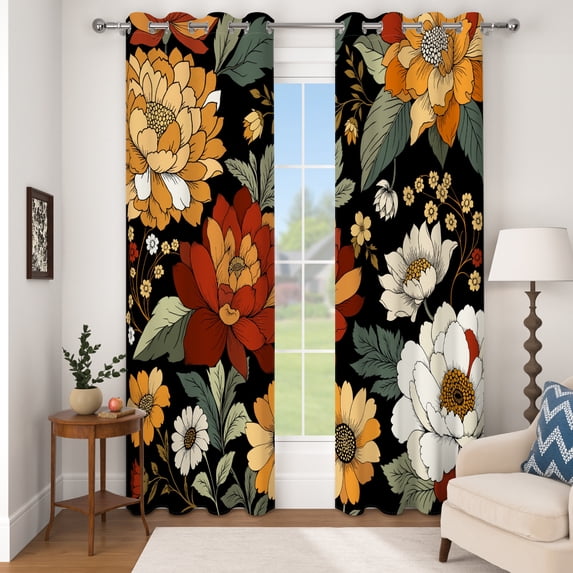 Nanqianyi Vintage Peony Floral Blackout Curtains,2 Panels,42x63 Inch,Grommet Top,Room Darkening Thermal Insulated Window Drapes
