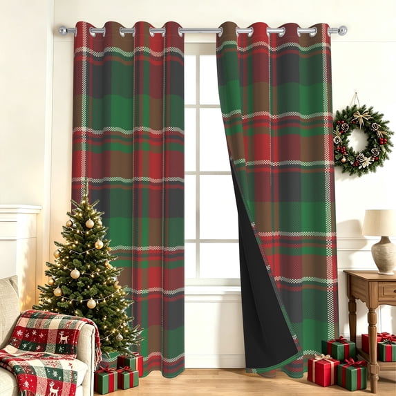 Nanqianyi Vintage Plaid Christmas Blackout Curtains,42×96 Inch,2 Panels Set,Noise Reducing Thermal Grommet Window Curtains