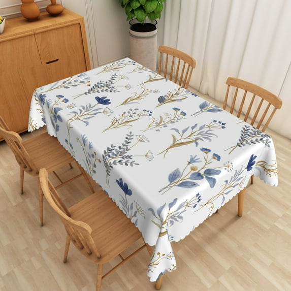 Nanqianyi Watercolor Blue Wildflower Tablecloth For Kitchen Dinner Decor 60" x 102" Rectangular Waterproof Table Cloth