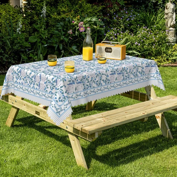 Nanqianyi White Botanical Pattern Rectangle Tablecloth, Washable Table Cover with Waterproof Wrinkle Resistant for Restaurant Picnic Indoor Outdoor, 60 x 70 Inch