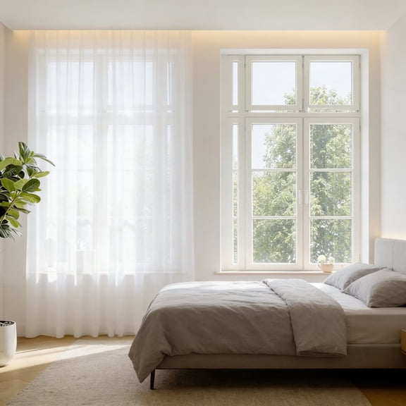 Nanqianyi White Sheer Curtains with Grommets, Light Filtering Semi Transparent Voile Drapes for Bedroom Living Room, 1 Panel, 52"W x 54"L