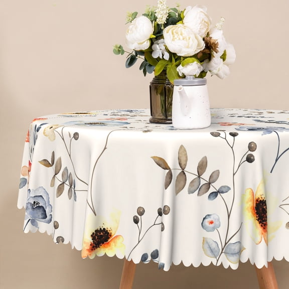 Nanqianyi Wildflowers Round Tablecloth 60 inch Watercolor Floral Pattern Washable Table Cloth Perfect For Picnic Dinner Decor