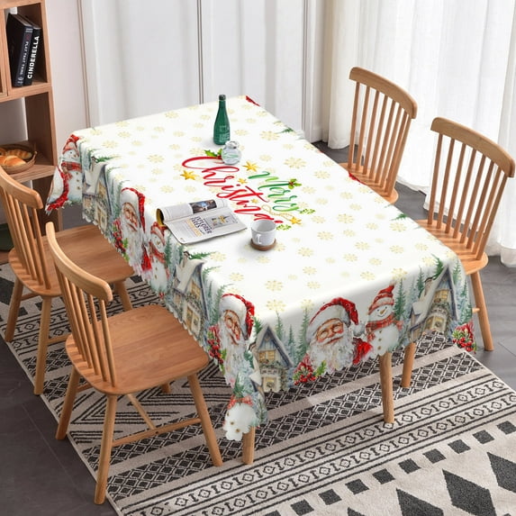 Nanqianyi Winter Christmas Rectangle Tablecloth 60 x 102 Inch, Santa Claus & Snowman Printed Stain Resistant Table Cloth for Holiday Kitchen Decor