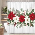 thumbnail image 1 of Nanqianyi Winter Christmas Waterproof Polyester Shower Curtain,Red Poinsettia Bath Decor with Hooks 72W x 86L Inch, 1 of 6