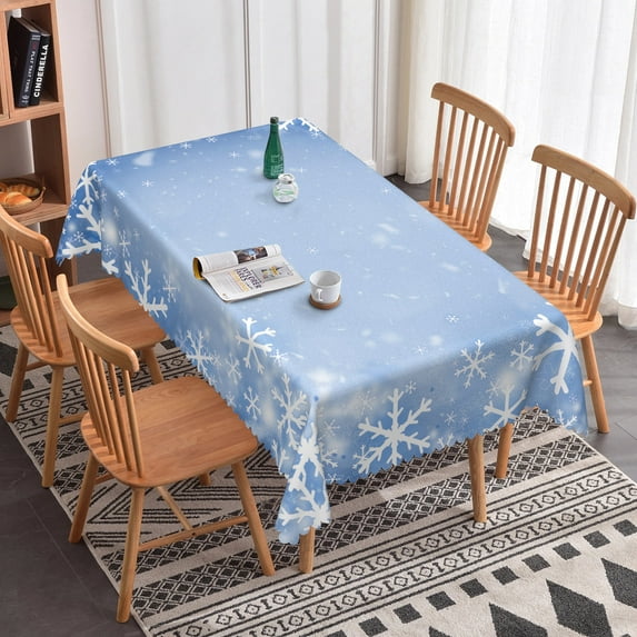 Nanqianyi Winter Snowflake Blue Tablecloth 60 x 84 Rectangle, Christmas Decorations Washable Table Cloths Polyester Fabric for Holiday Dining Picnic Party