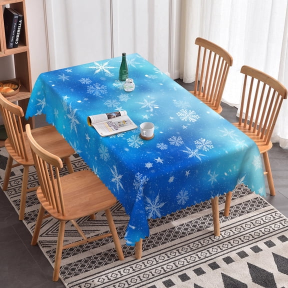 Nanqianyi Winter Snowflakes Christmas Tablecloth 60 x 84 Inches, Gradient Blue Rectangle Table Cloth Washable Xmas Holiday Dinner Decor