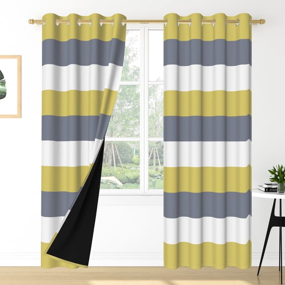 Nanqianyi Yellow and Grey Blackout Curtains Modern Striped Thermal Insulated Drapes for Bedroom, Light Blocking Darkening Grommet Curtains 2 Panels Set, 52x96 Inches