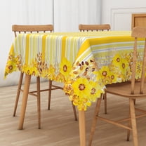 Nanqianyi Yellow Stripe Wildflowers Washable Tablecloth 60" x 84" Waterproof & Oil Table Cover For Dinner Decor