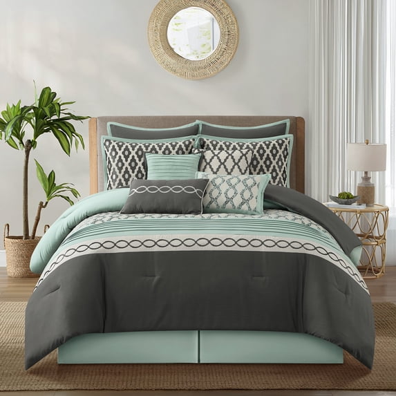 Nanshing 10 Piece Comforter Set, King, Blue Grey