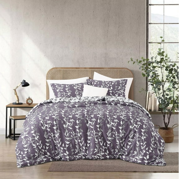 Nanshing 2 Piece Grayish Purple Comforter Set, Twin Size Solid Microfiber Print Bedding Set,All Season Leaves Bedding