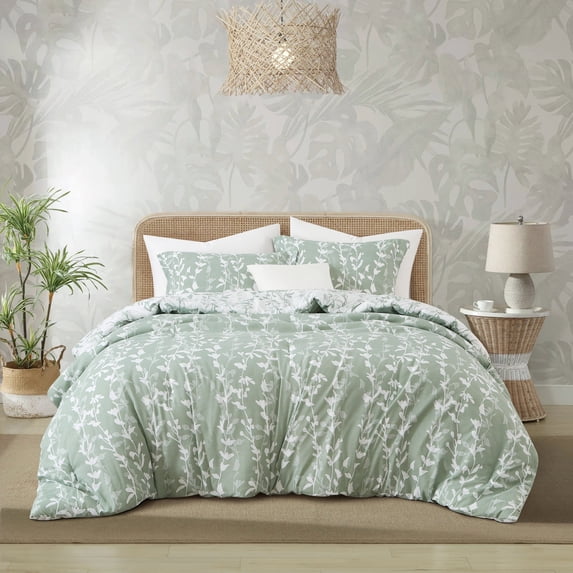 Nanshing 2 Piece Sage GreenComforter Set, Twin Size Solid Microfiber Print Bedding Set,All Season Leaves Bedding