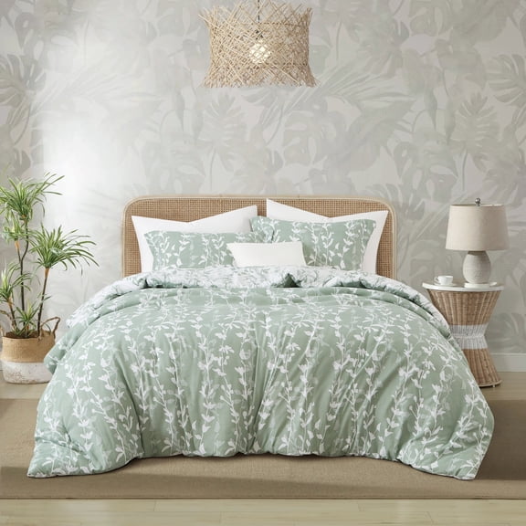 Nanshing 2 Piece Sage GreenComforter Set, Twin Size Solid Microfiber Print Bedding Set,All Season Leaves Bedding
