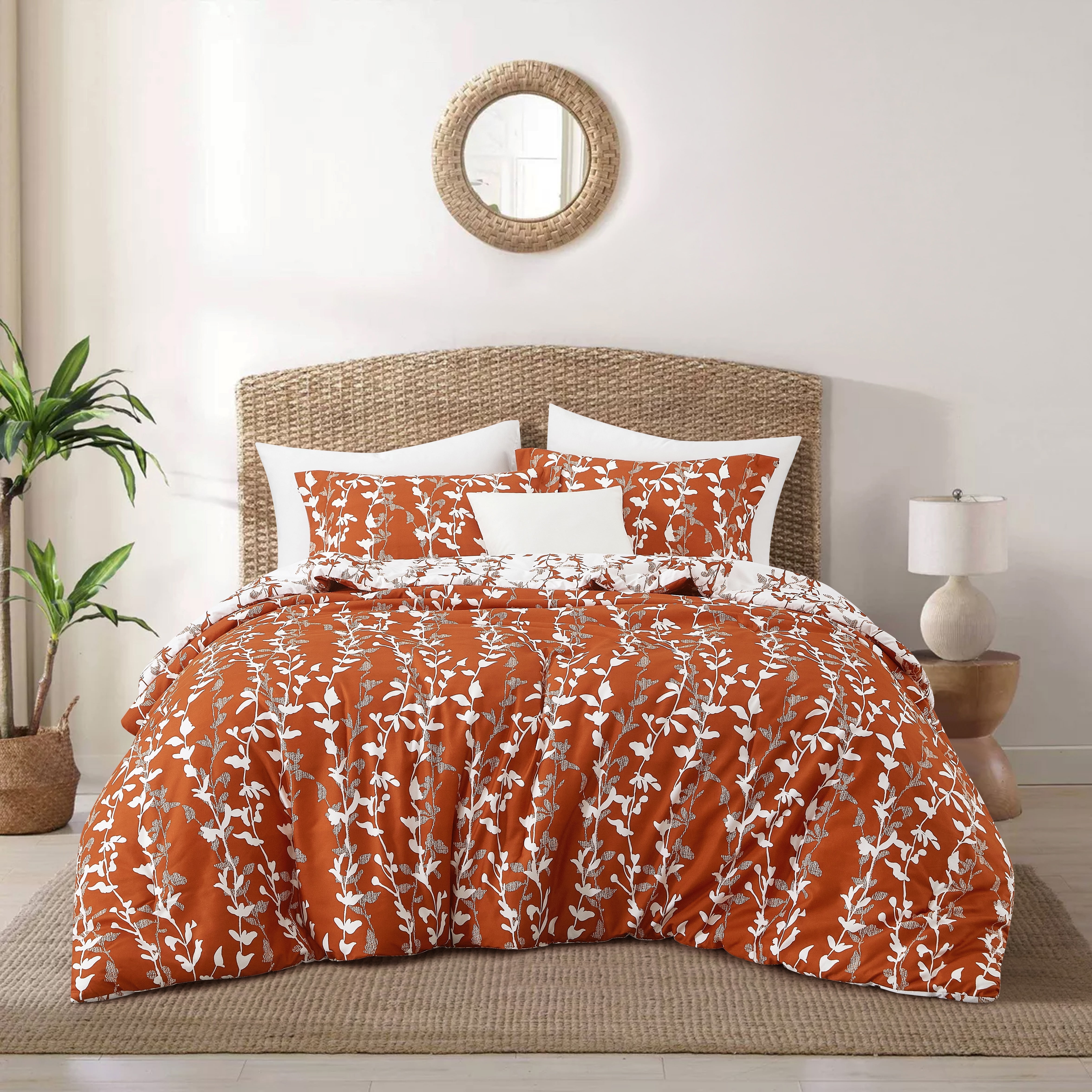 Nanshing 2 Piece Terracotta Comforter Set, Twin Size Solid Microfiber Print Bedding Set,All Season Leaves Bedding