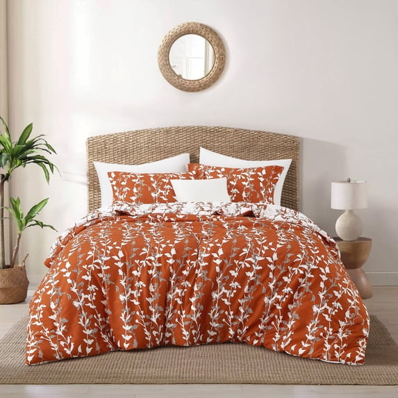 Nanshing 2 Piece Terracotta Comforter Set, Twin Size Solid Microfiber Print Bedding Set,All Season Leaves Bedding