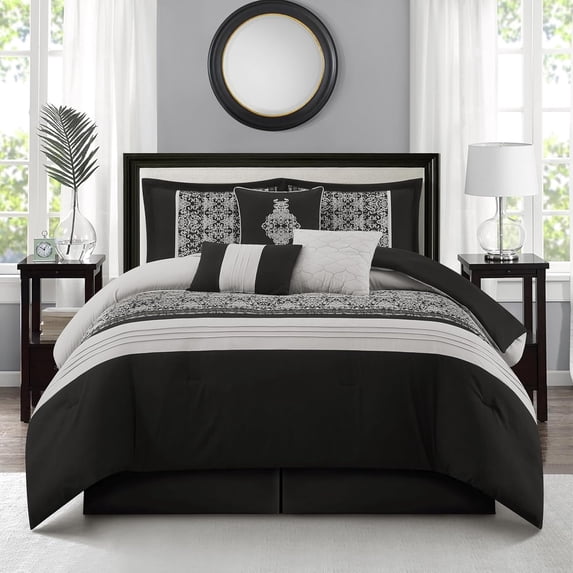 Nanshing 7 Piece Comforter Set, California King, Black Sliver