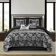 Nanshing 7 Piece Comforter Set, Queen, Black Sliver