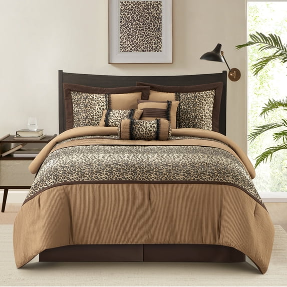 Nanshing 7 Piece Sadie Animal Print Comforter Set, Brown, Full