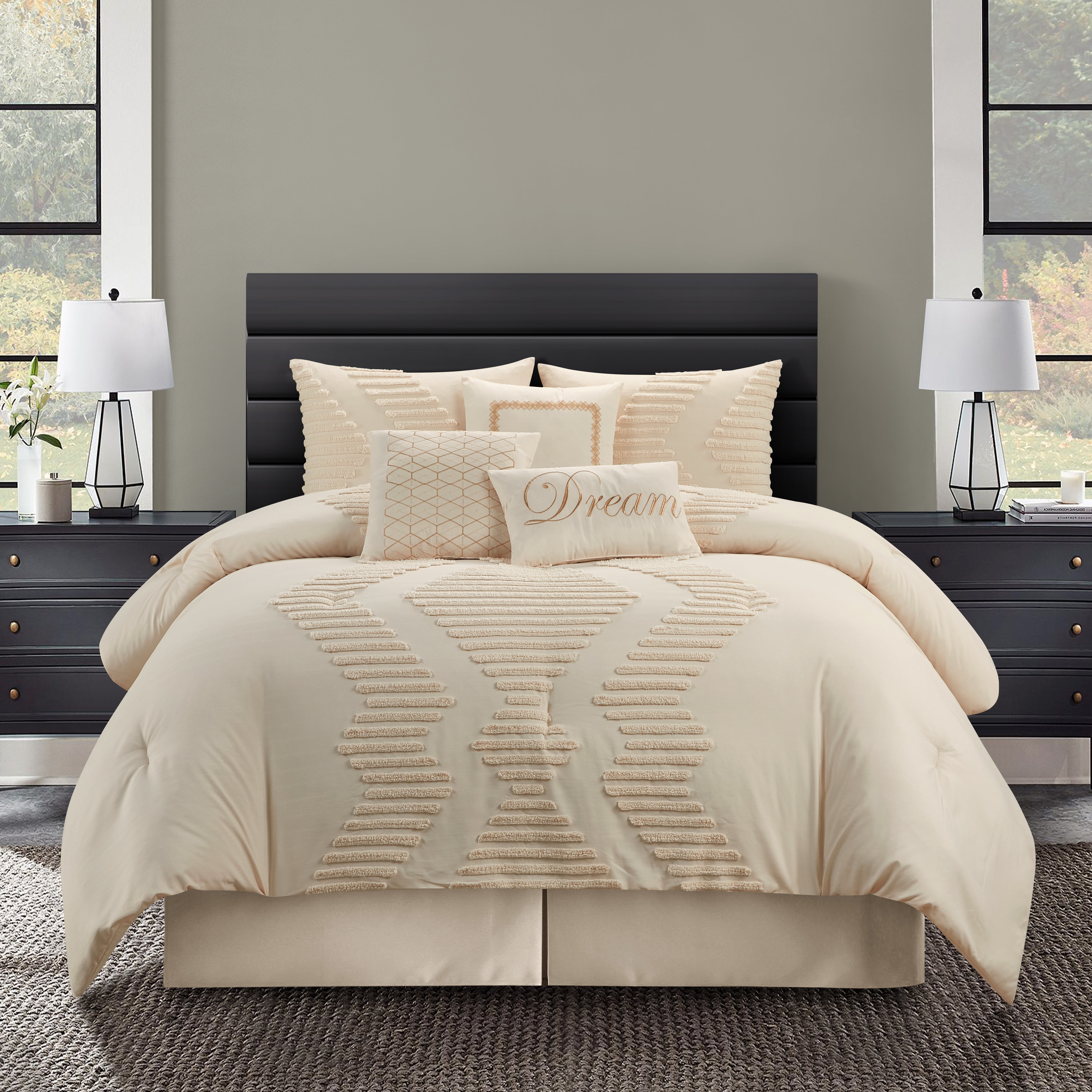 Beige Queen Organic Microfiber 7-Piece Comforter Set