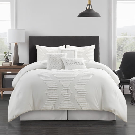 Nanshing Addison 7 Piece Tufted Embroidery Comforter Set, White, King