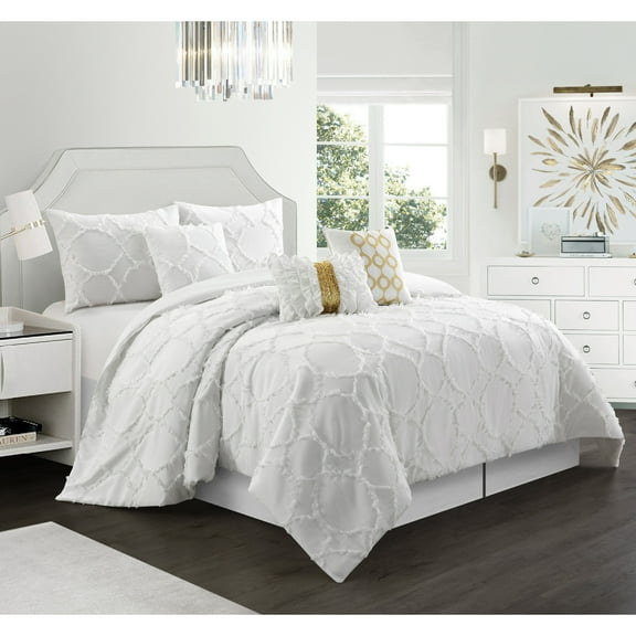 Nanshing  Alexa 7-Piece Contemporary Comforter Set White Queen