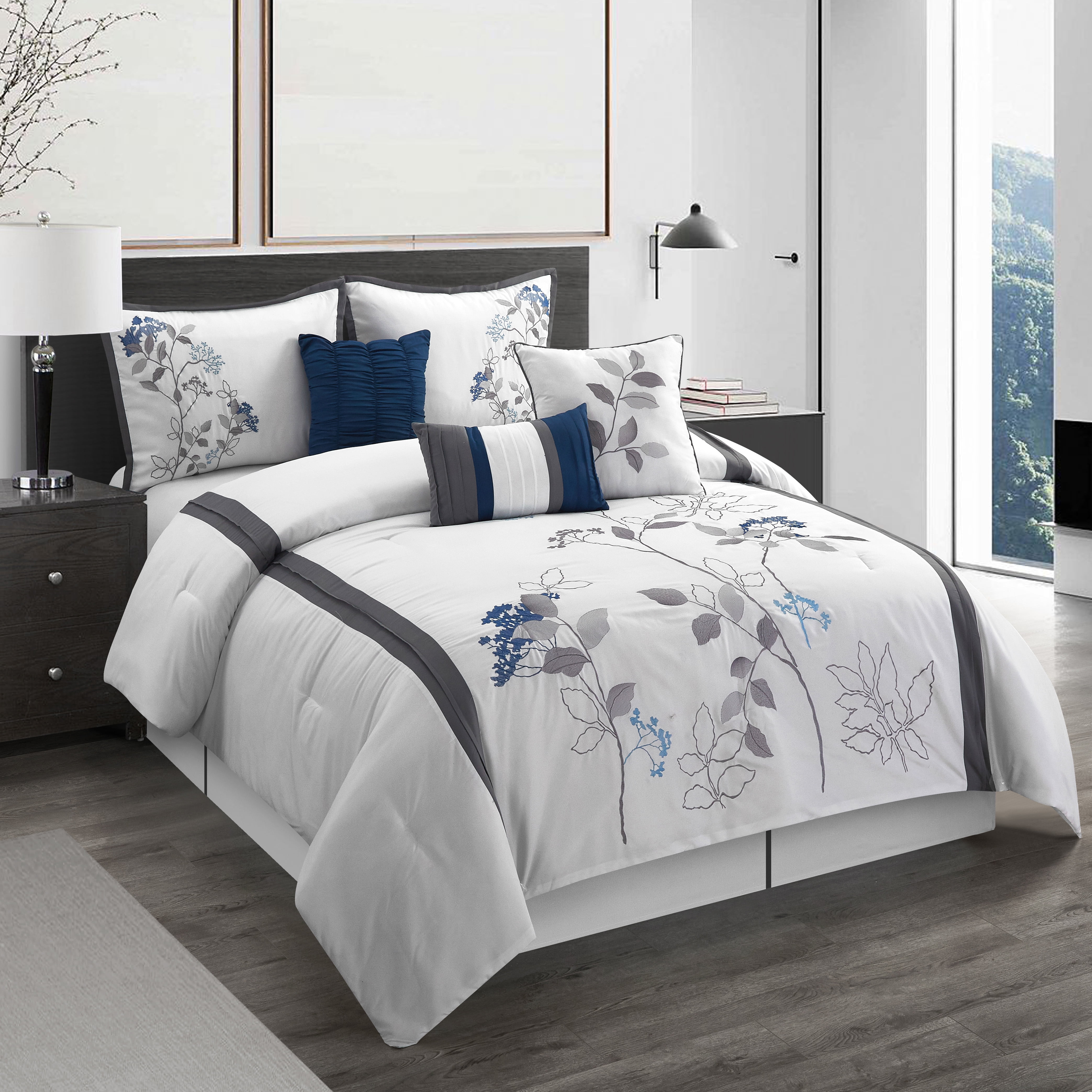 California King White Floral Microfiber Comforter Set