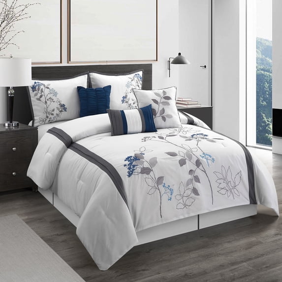 Nanshing Alina 7 Piece Floral Comforter Set, California King, White