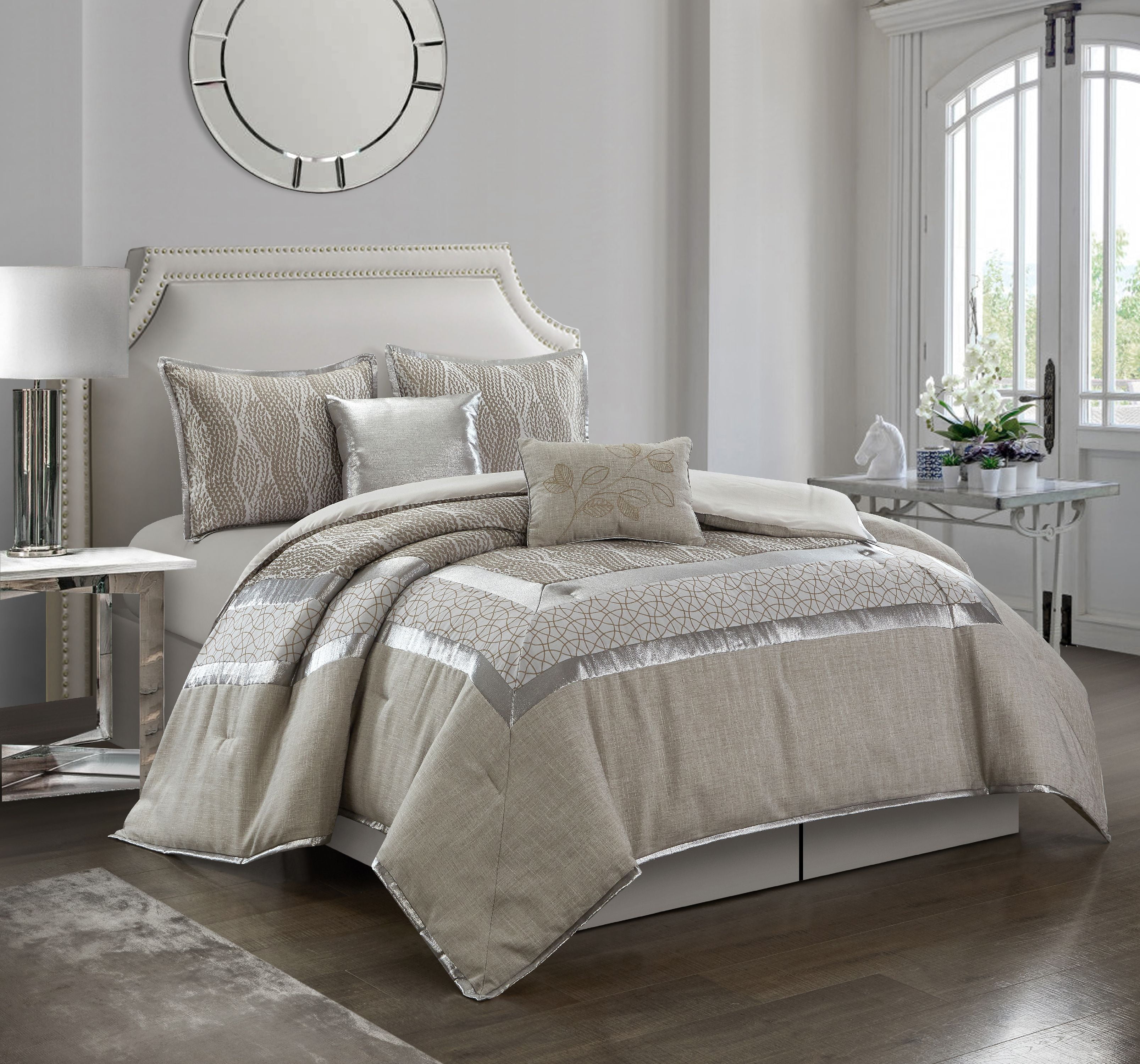 Aurora Gray and Silver Microfiber Queen Reversible Comforter Set