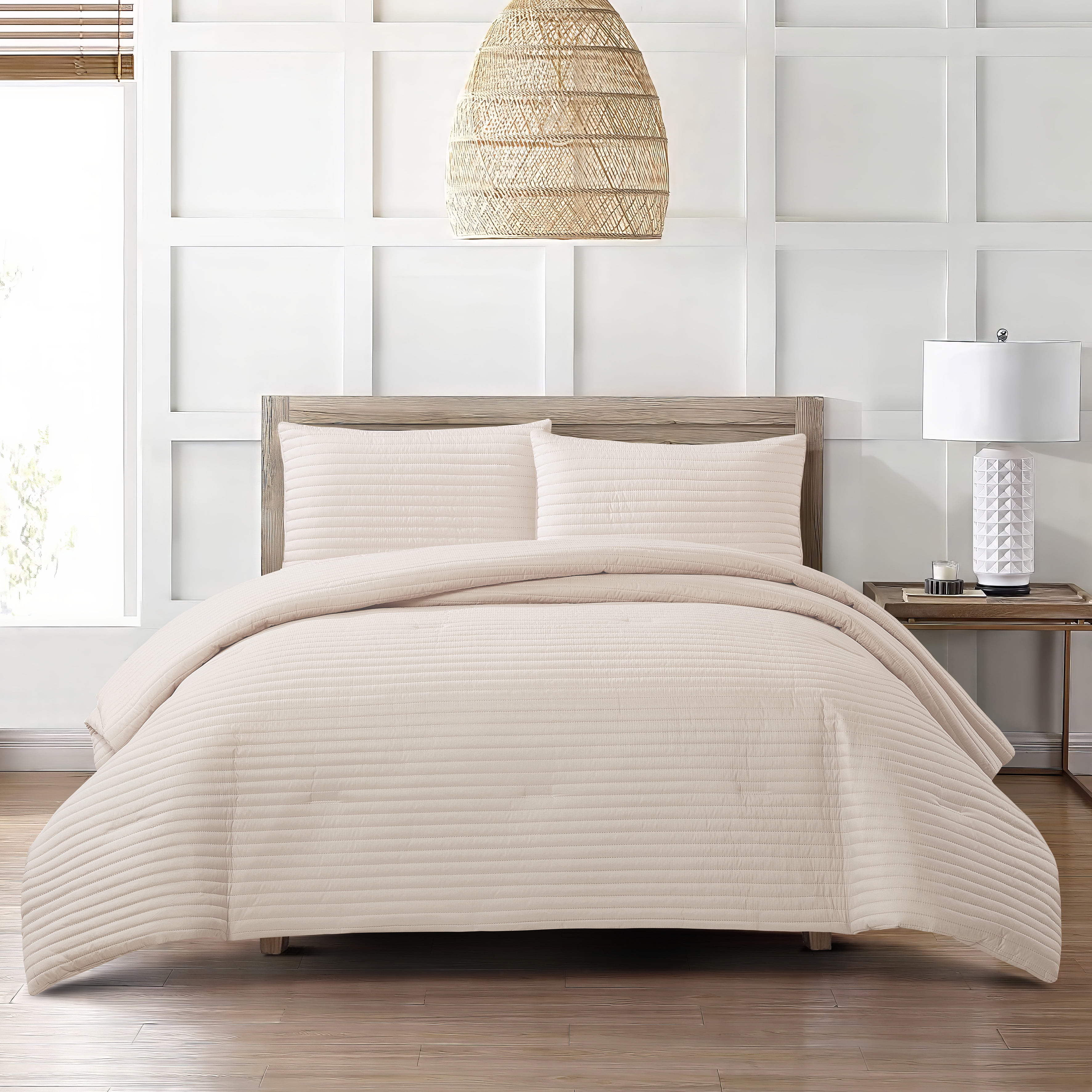 Beige Queen Microfiber 3-Piece Comforter Set