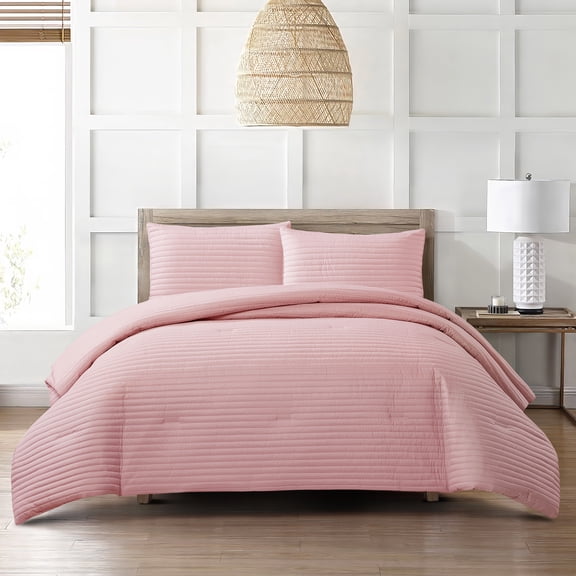 Nanshing Amerie 3 Piece Casual Stripes Comforter Set, Blush, King