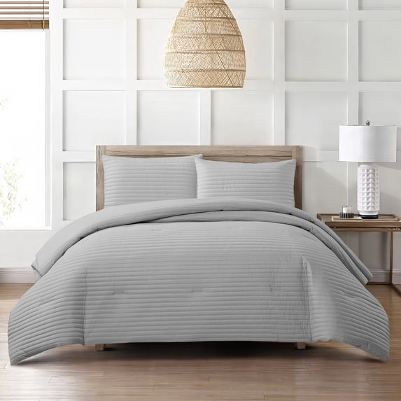 Nanshing Amerie 3 Piece Casual Stripes Comforter Set, Grey, Queen