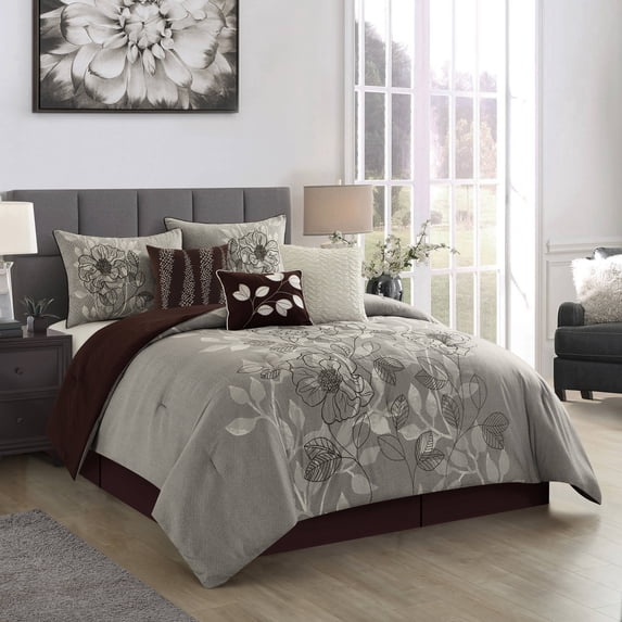 Nanshing Anastasia 7 Piece Floral Embroidery Comforter Set, Queen
