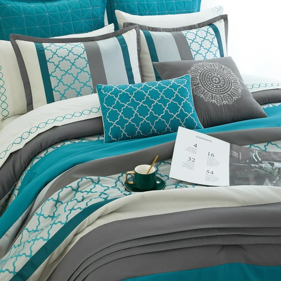 Nanshing Avalon 16 Piece Comforter Set, Grey,Queen