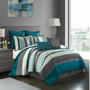 Nanshing Avalon 8 Piece Trellis Moroccan Print Comforter Set, Teal/Grey, Queen