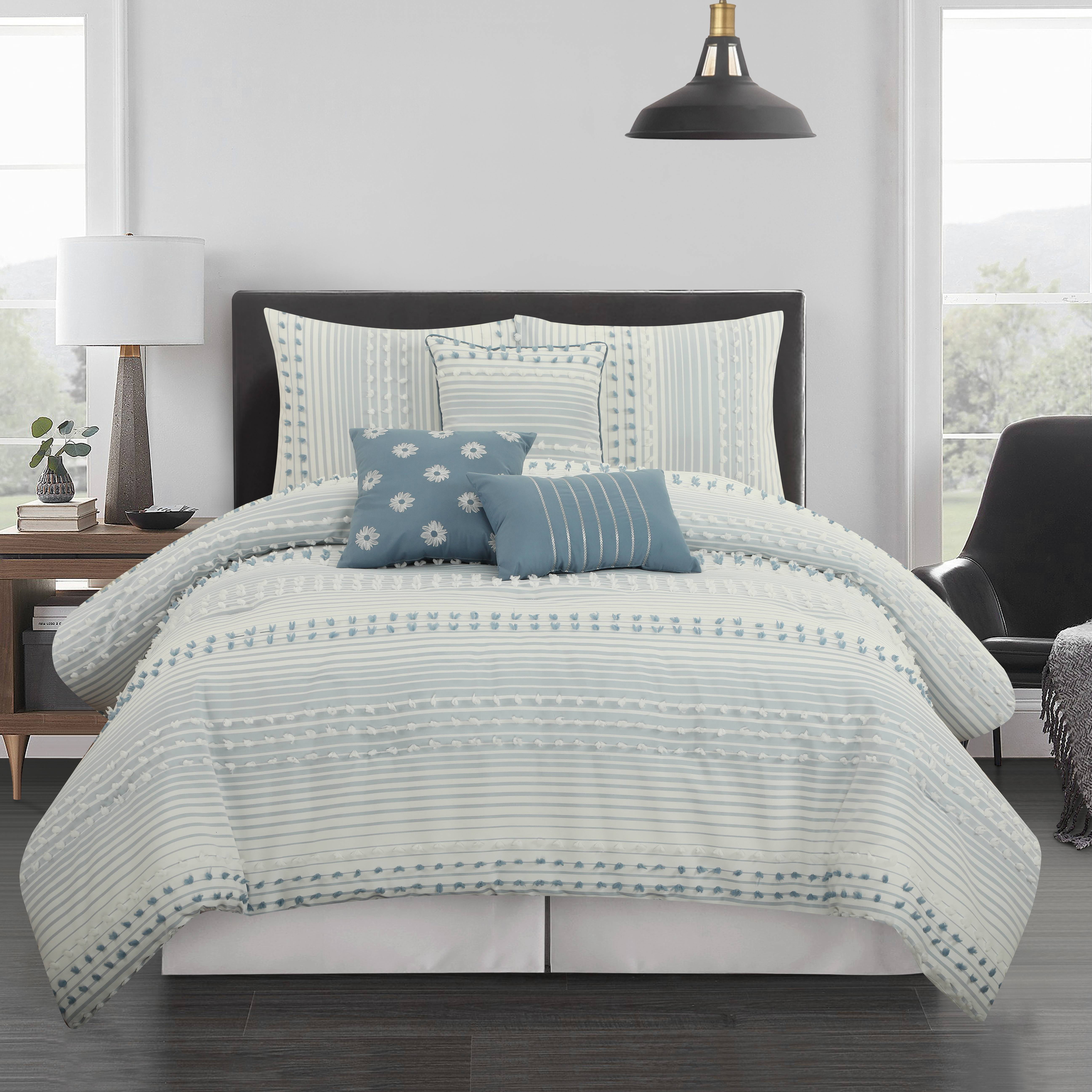 Navy and White Striped Microfiber King Comforter Set