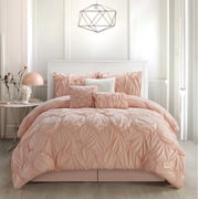 Nanshing Carla Microfiber 7-Piece Bedding Comforter Set with BONUS Pillows, Queen, Blush