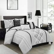 Nanshing Carter 7 Piece Geometric Comforter Set , Black/Grey , King Size , Terry Embroidery