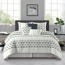 Nanshing Clarice 7 Piece Contemporary Stripes Comforter Set, White Grey, Queen