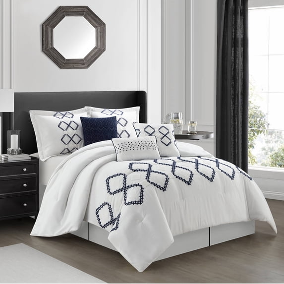 Nanshing Contemporary Modern Glam Transitional 7 Piece Comforter Set, Queen