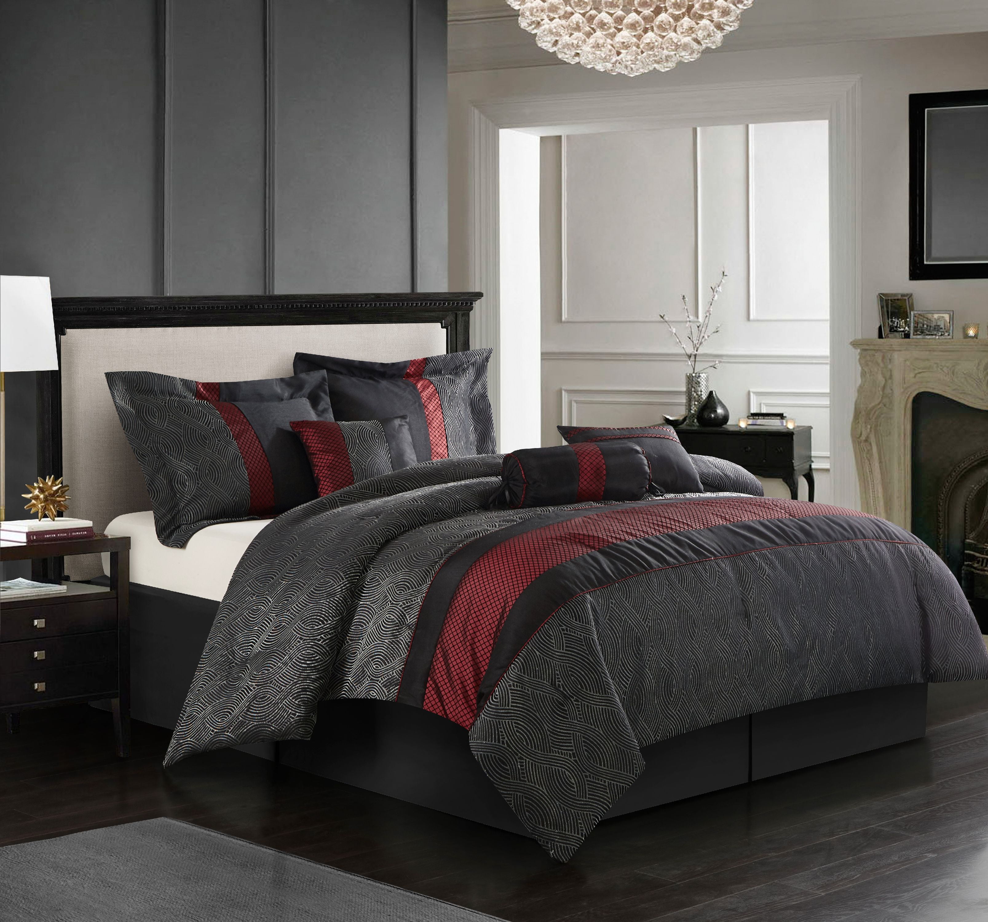 Red and black cheap queen comforter set
