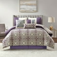 thumbnail image 1 of Nanshing Daffodil 7-Piece Medallion Print Comforter Set, Purple, California King, 1 of 5