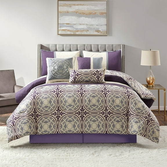 Nanshing Daffodil 7-Piece Medallion Print Comforter Set, Purple, California King