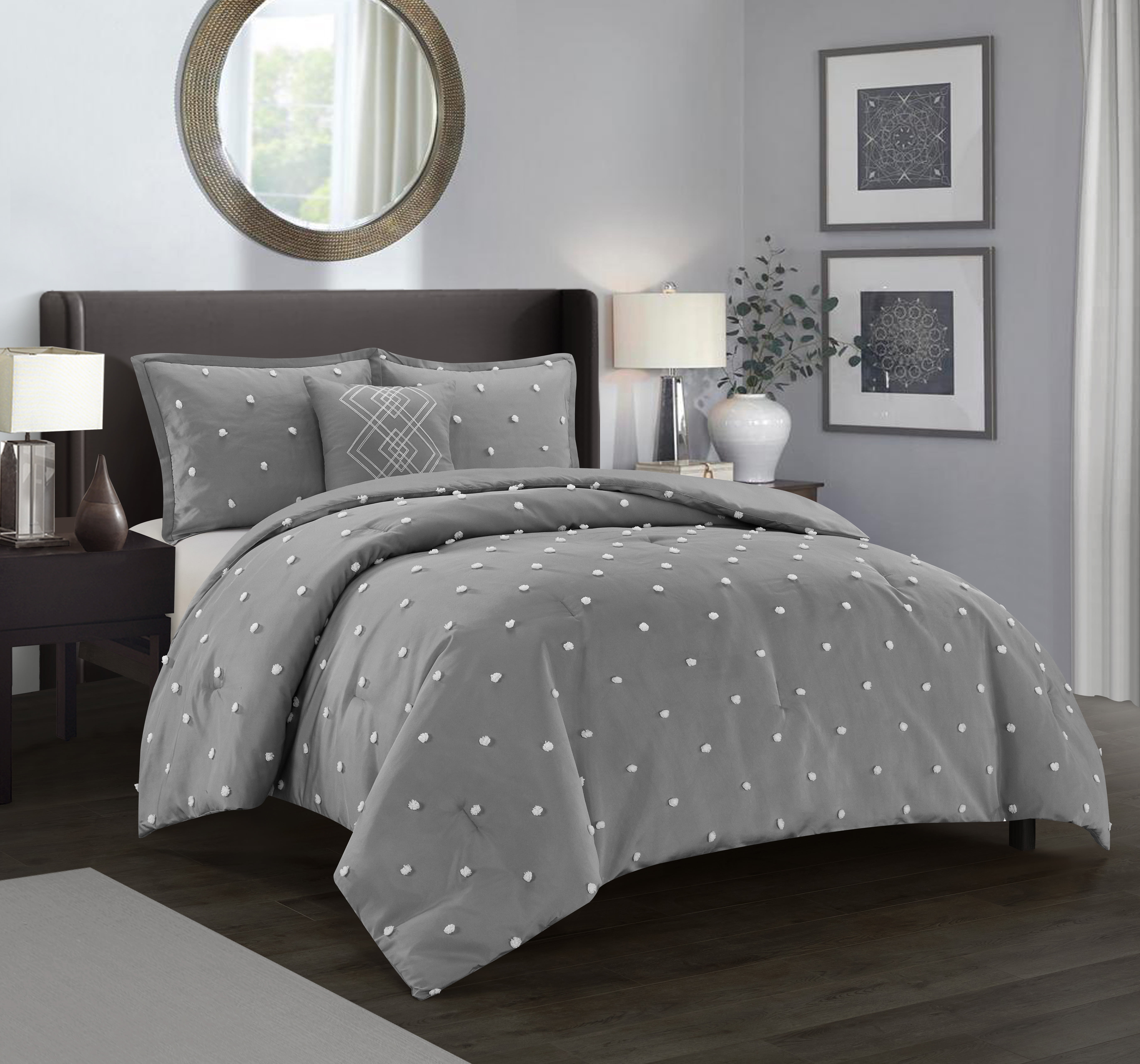 Nanshing Daphne 4-Piece Bedding Comforter Set, Full/Queen, Grey White ...