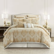 Nanshing Devi 9 Piece Scroll Transitional Comforter Set, Queen, Gold