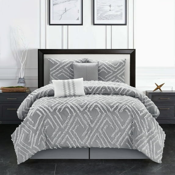 Nanshing Dexer 6-Piece Diamond Embroidery Comforter Set Grey/White Queen