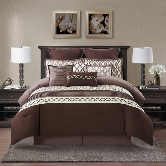 Nanshing Donovan 10PC Geometric Luxury Comforter Set, Brown, California King