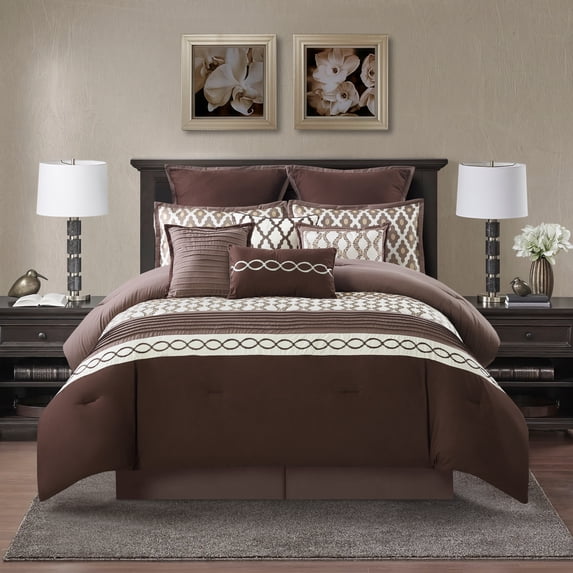 Nanshing Donovan 10PC Geometric Luxury Comforter Set, Brown, King